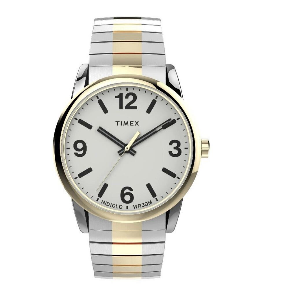 Timex Mens Easy Reader Two Tone 30mm Steel Watch Elastic Band Gold Perfect Fit